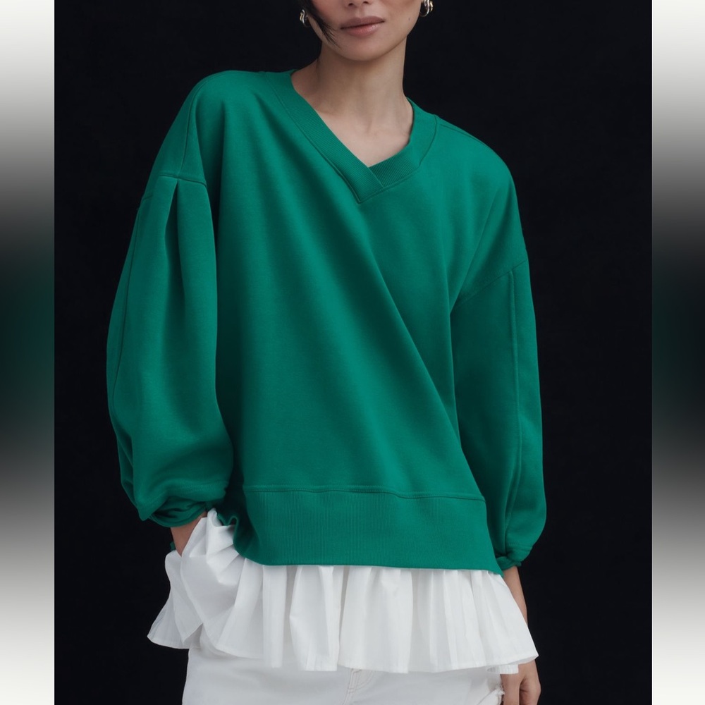 *Anthropologie Maeve Long Sleeve V-Neck Twofer Knit Pullovee